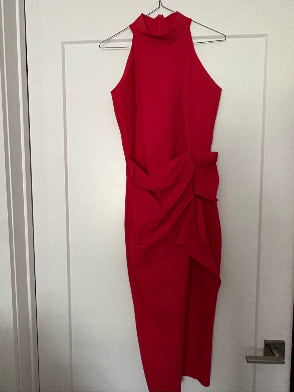 Chiara Boni Red High-Neck Sleeveless Ruched Midi Dress